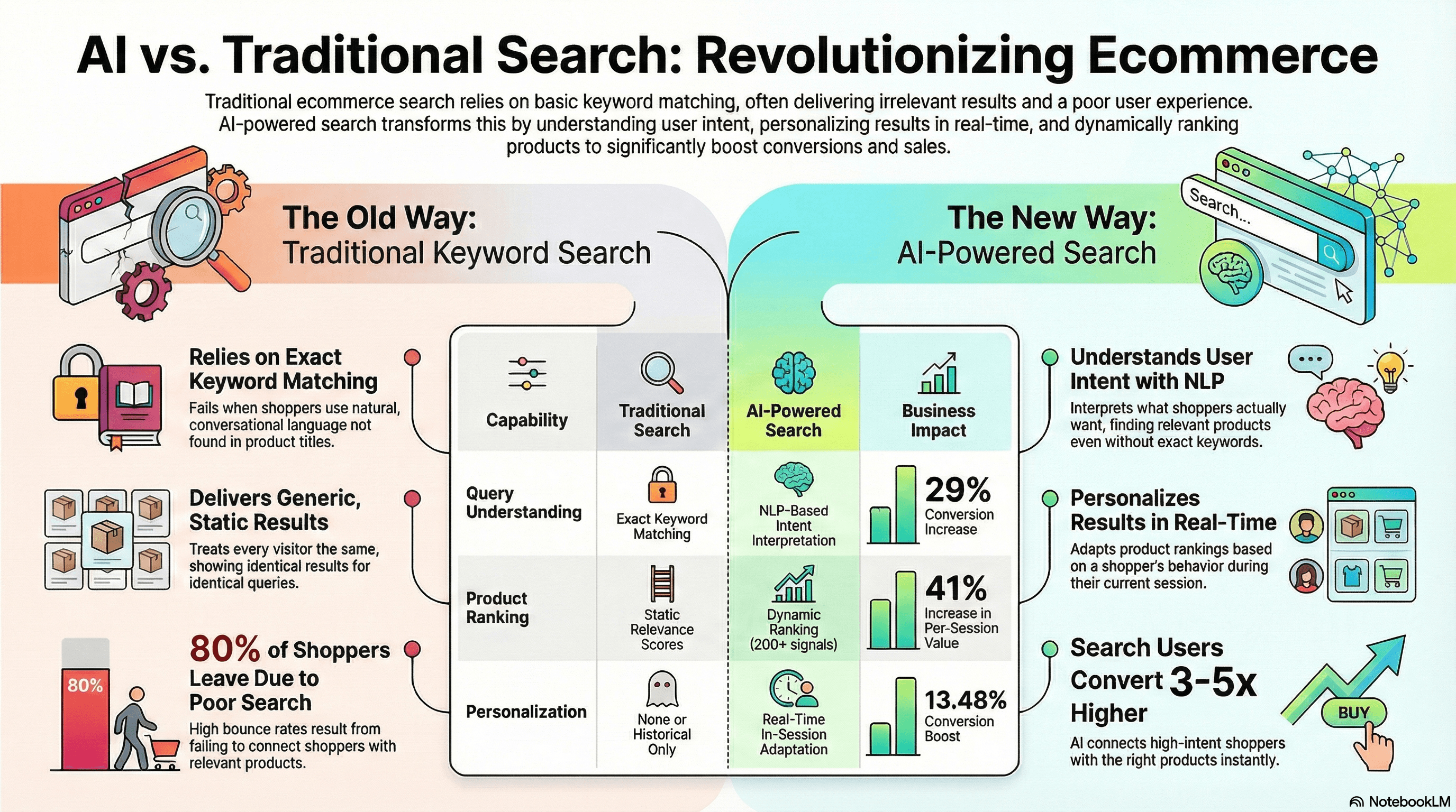 Visual representation of AI vs Traditional search